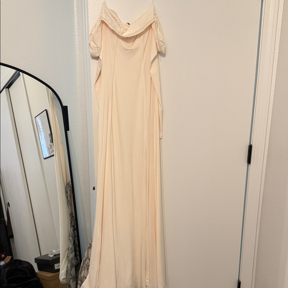 Meshki Cream Off-Shoulder Maxi Dress